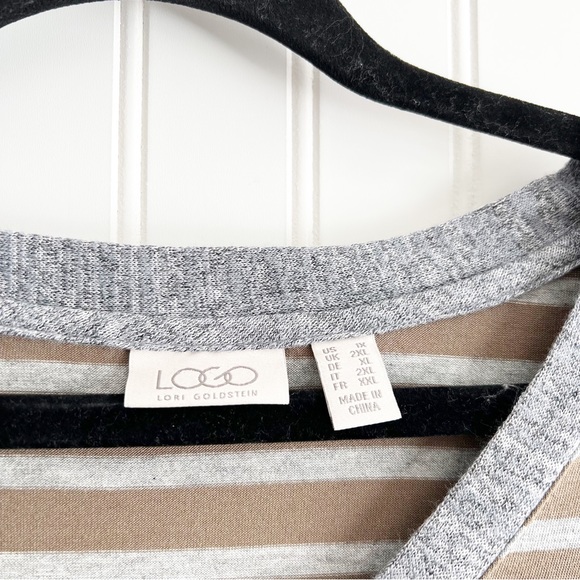 LOGO by Lori Goldstein 1X Striped Rib Knit Henley Top with Lace Trim - Picture 3 of 5